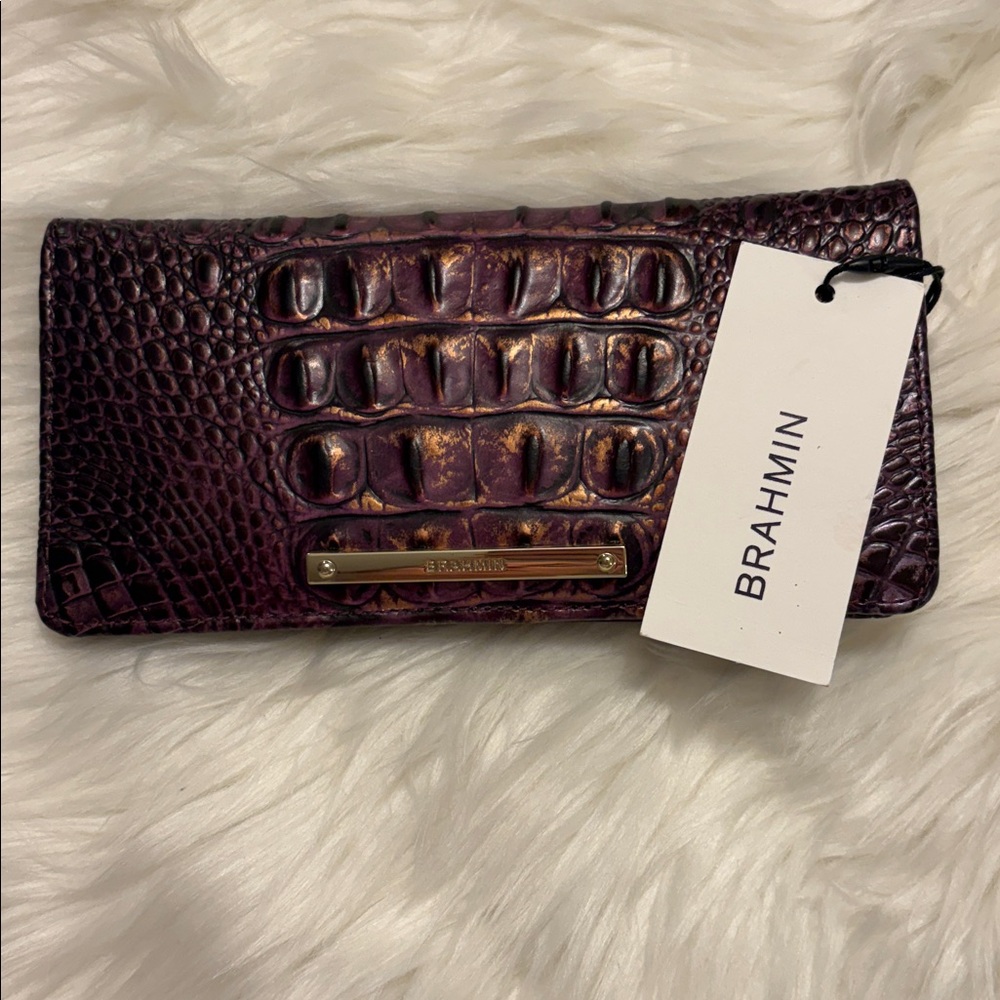 Brahmin Purple and Gold Croc-Embossed Wallet - Picture 2 of 9